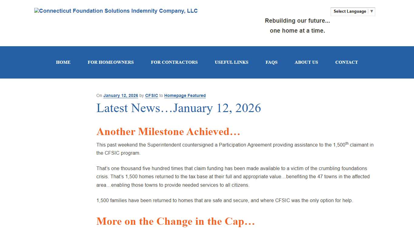 Latest News…January 12, 2026 – Connecticut Foundation Solutions Indemnity Company, LLC